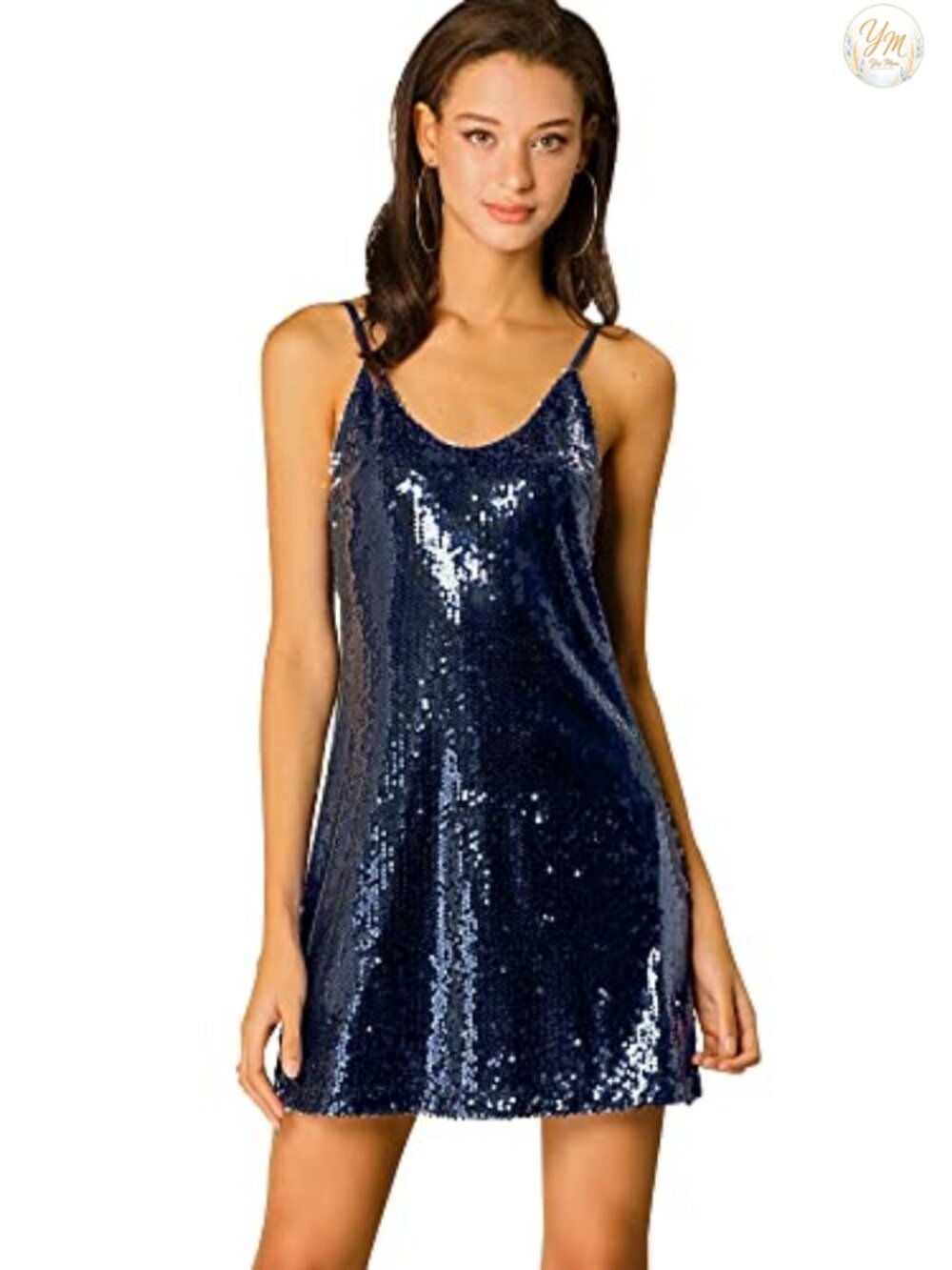 Glitter Sequin Spaghetti Strap V Neck Mini Party Club Dress